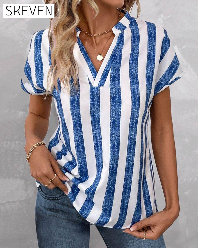 V-neck stripe print blouse