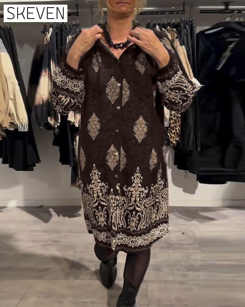 robe vintage imprimée à revers et boutons