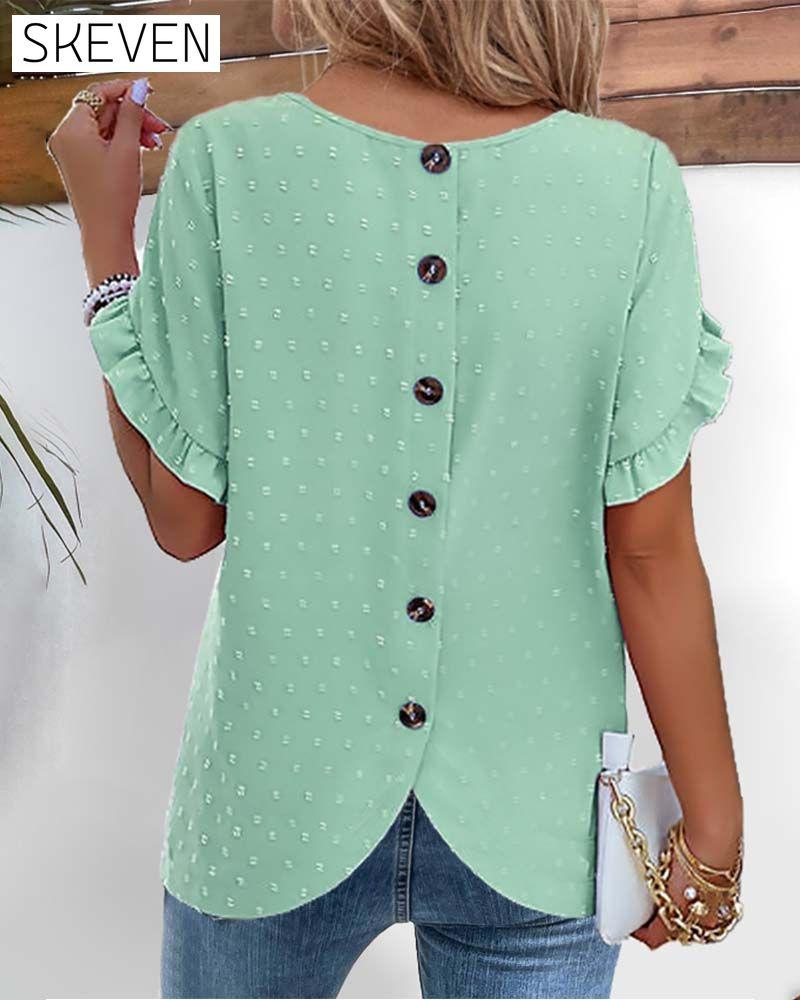 Short-sleeved button-back top