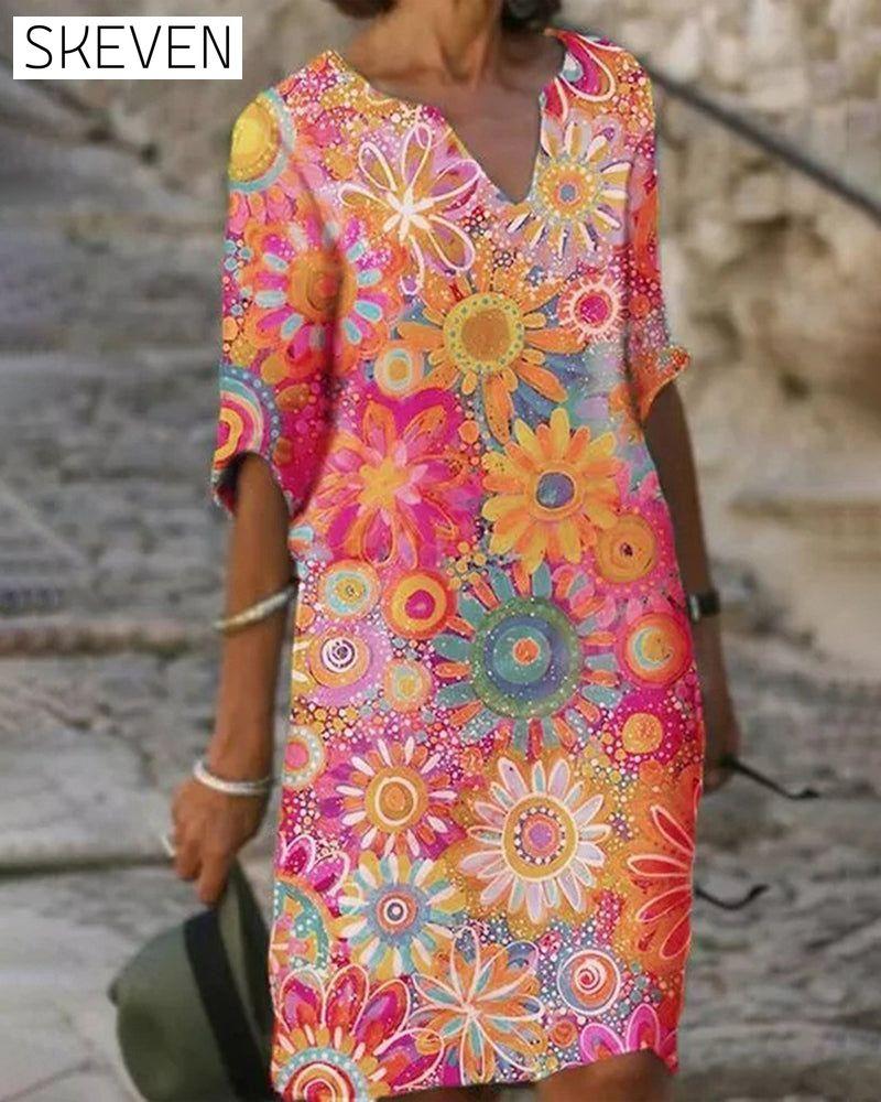 Colorful1/2 sleeve dress Red 23BF casual dresses Clothes Dresses Spring summer