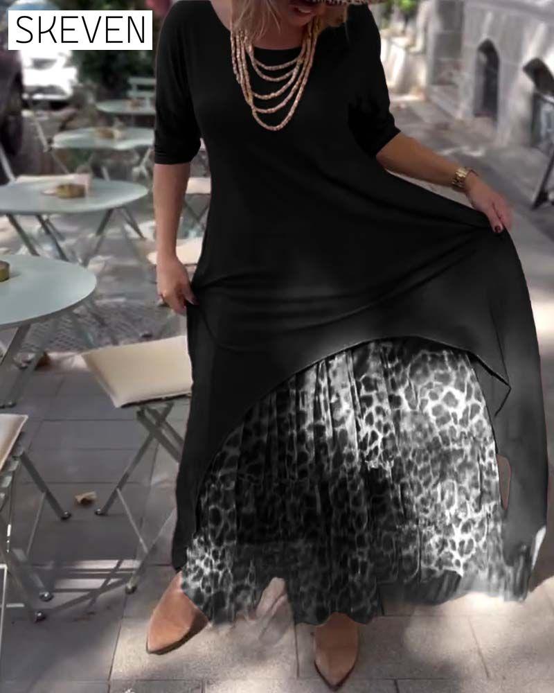 Robe asymétrique unie à manches longues