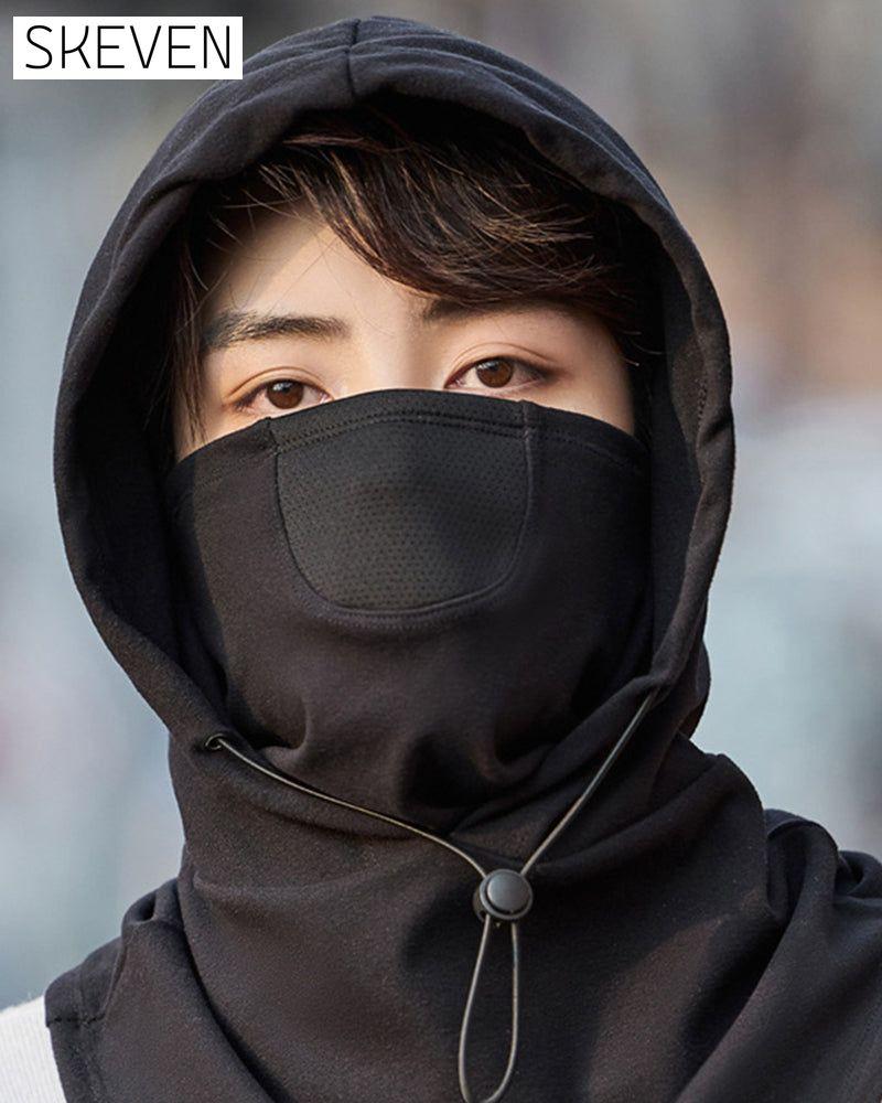 Hooded face mask with neck warmer for cycling
