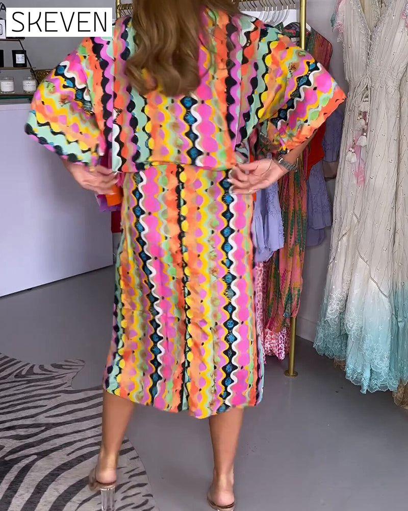 robe à col en V et manches courtes