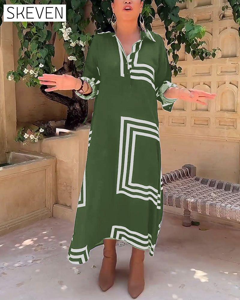 Lapel rectangular printed casual dress