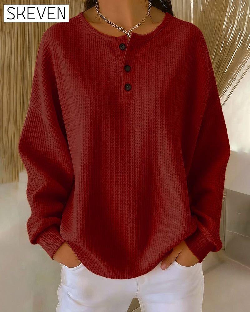 Fashionable Casual Solid Color Long-Sleeved Sweatshirt