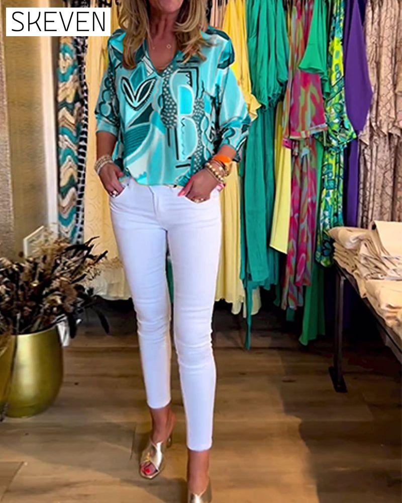 Long Sleeve Loose Printed Blouse