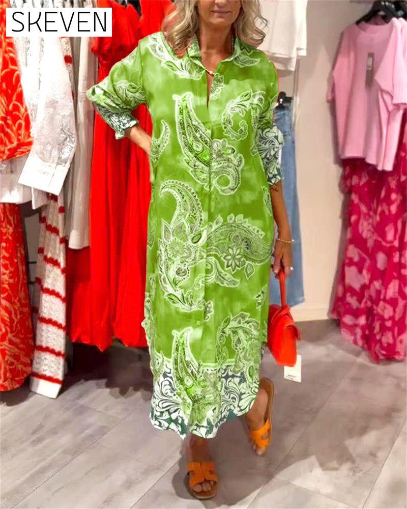 Kleid mit Stehkragen und langen Ärmeln, bedruckt mit Cashew-Print