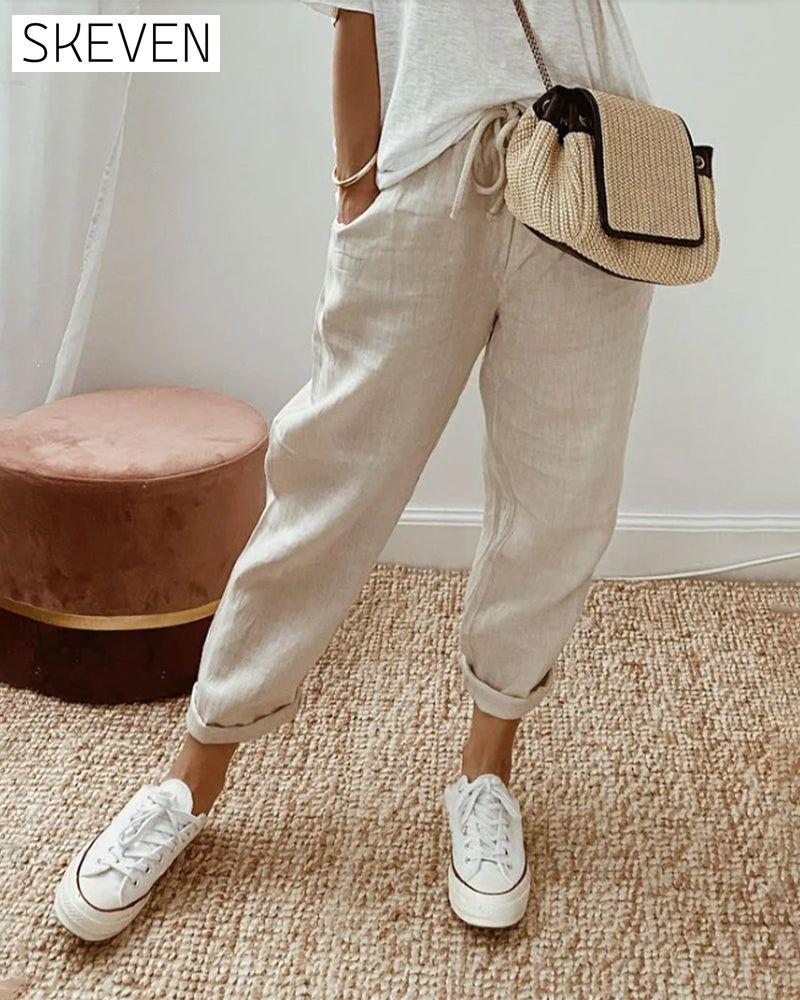 Pantalon en pur coton uni