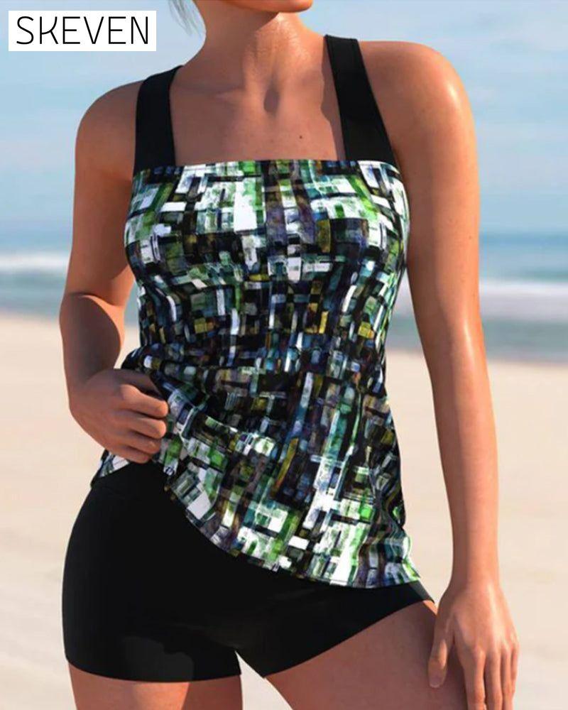 Square Neck Print Tankinis Black 23BF Clothes SALE Summer Swimwear Tankinis