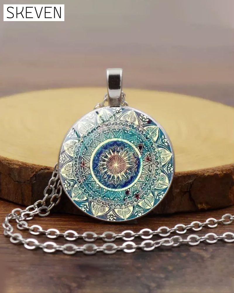 Mandala-Blumen-Edelstein-Halsketten-Set