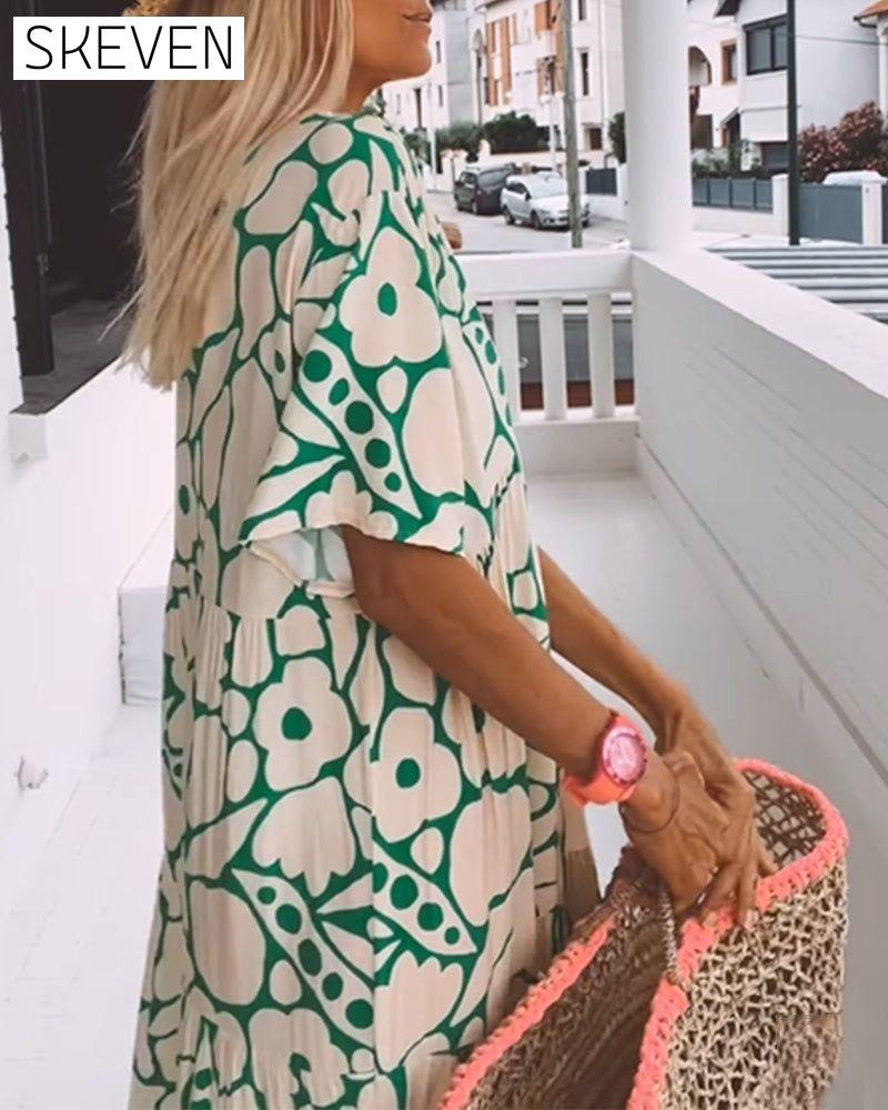 Printed v-neck loose dress 23BF Casual Dresses Clothes Dresses Spring Summer