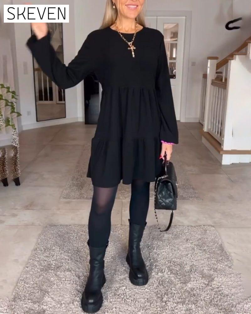 Simple solid color long sleeve dress