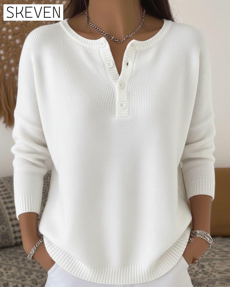 Long-Sleeved Button-Down Solid Color Jumper