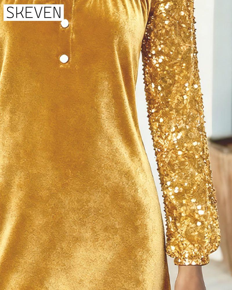 Sequined Velvet Patchwork Dress