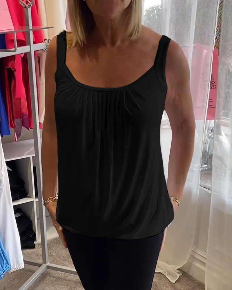 Set Pleated solid casual sleeveless top