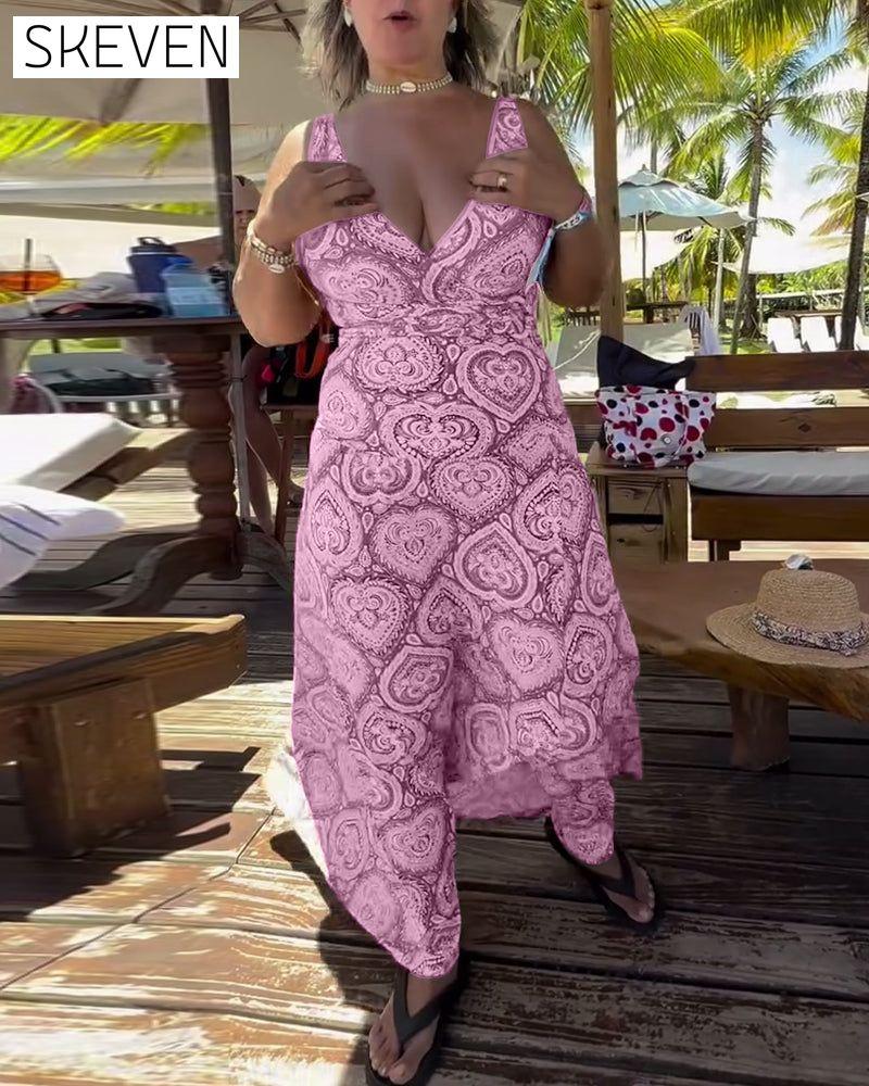 Strapless Heart Holiday Print Swimsuit