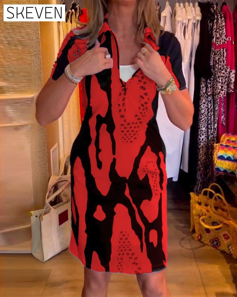 robe à manches courtes imprimée à revers