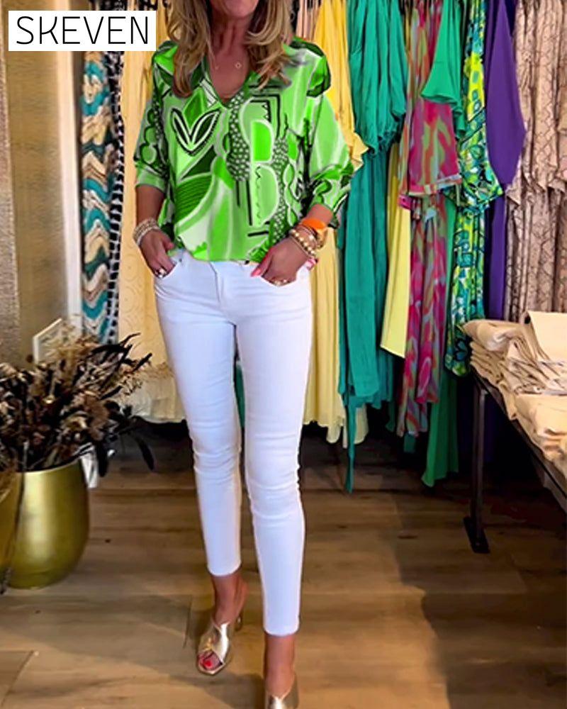 Long Sleeve Loose Printed Blouse