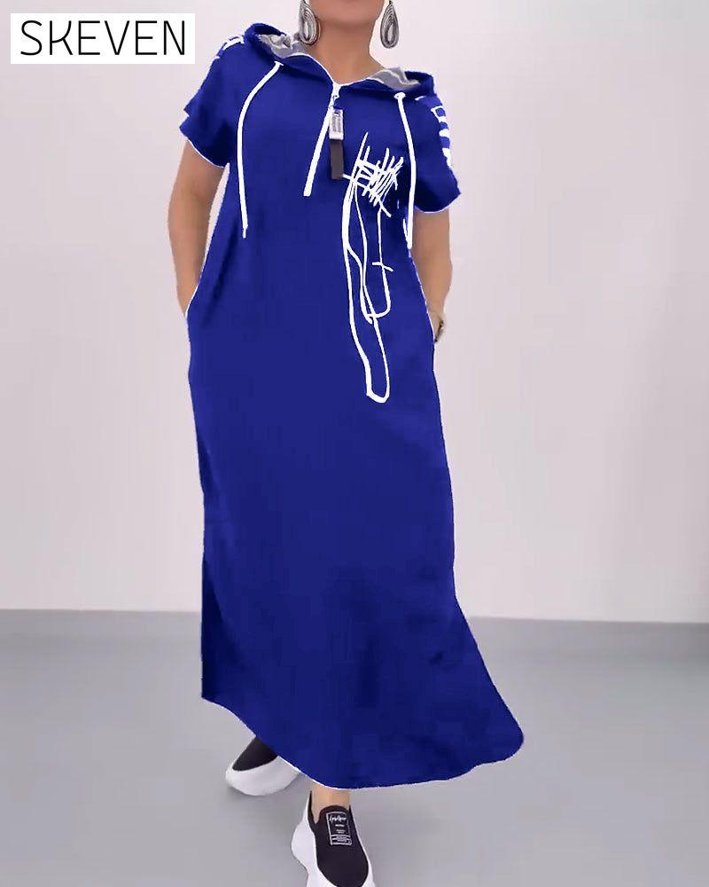 Robe ample contrastée à demi-zip