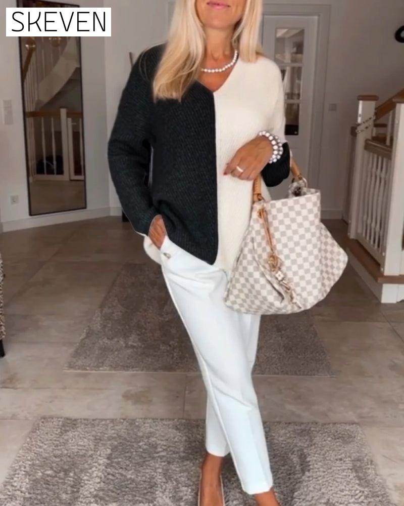 V-neck color block sweater