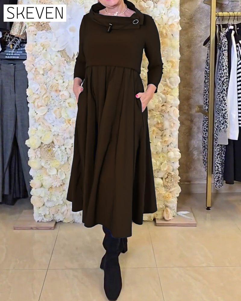 Modisches, einfarbiges A-Linien-Kleid für die Straße