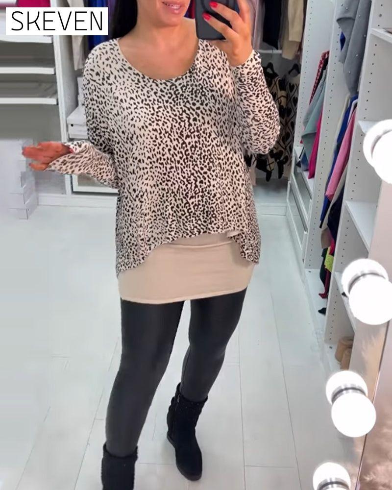 Langarmshirt mit Leopardenmuster und Rundhalsausschnitt