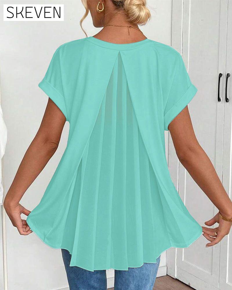 Short-Sleeved Solid Color Patchwork T-Shirt