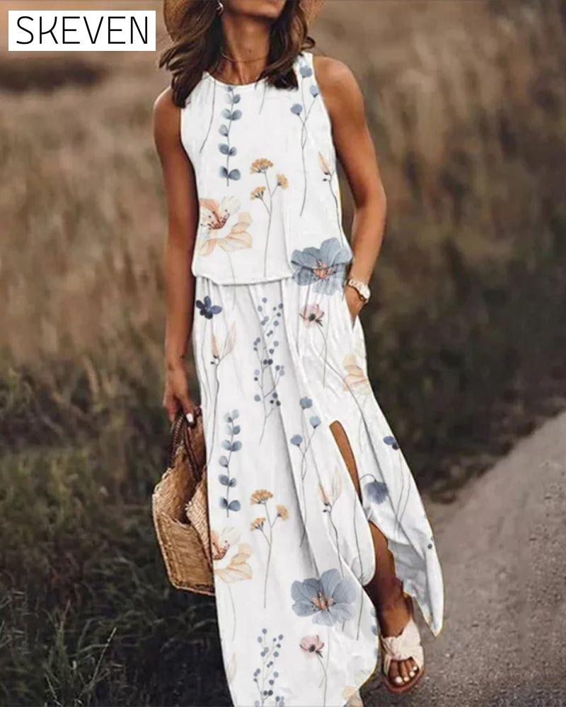 Sleeveless Dress in Floral Print White 23BF Casual Dresses Clothes Dresses Spring Summer