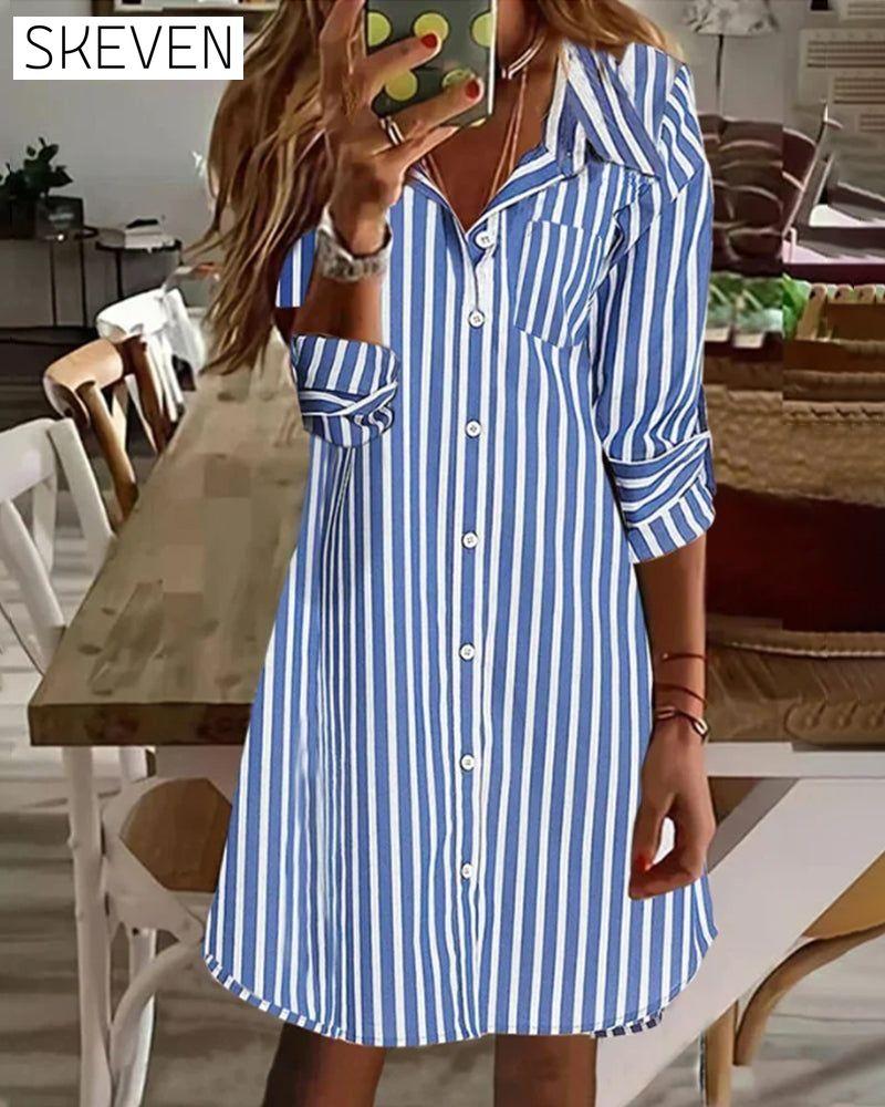 Striped print shirt dress Blue 23BF Casual Dresses Clothes Dresses Spring Summer