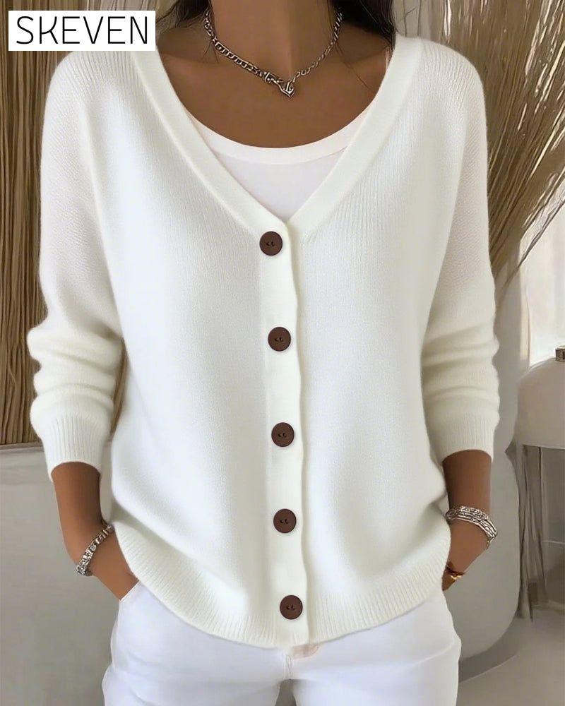 Solid-Color Buttoned Sweater