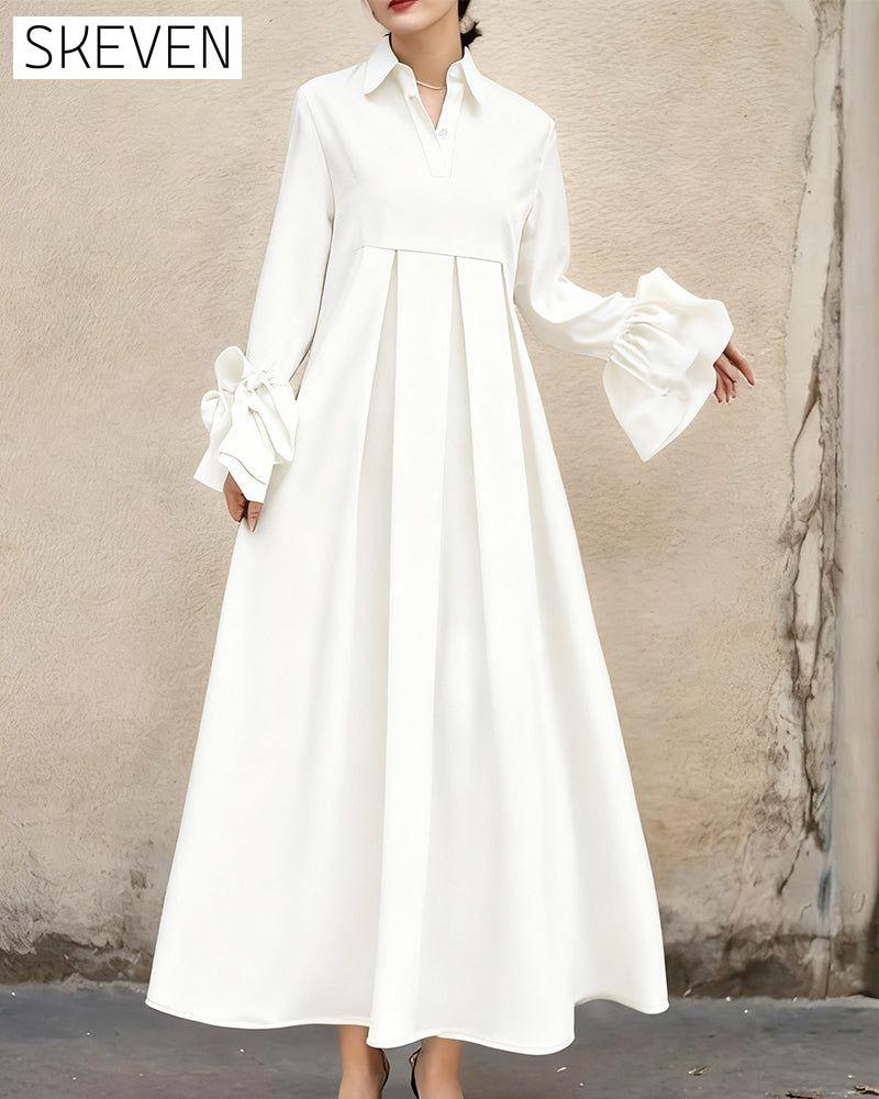 Modisches Hemdkragenkleid mit ausgestelltem Rock