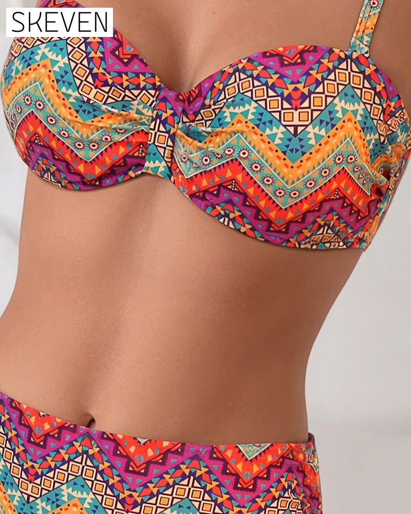 Ethnic Style Bra-Style Split Strap Swimsuit