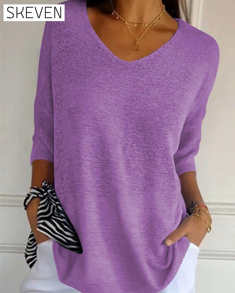 💖 Stricktop in Unifarbe mit V-Ausschnitt
