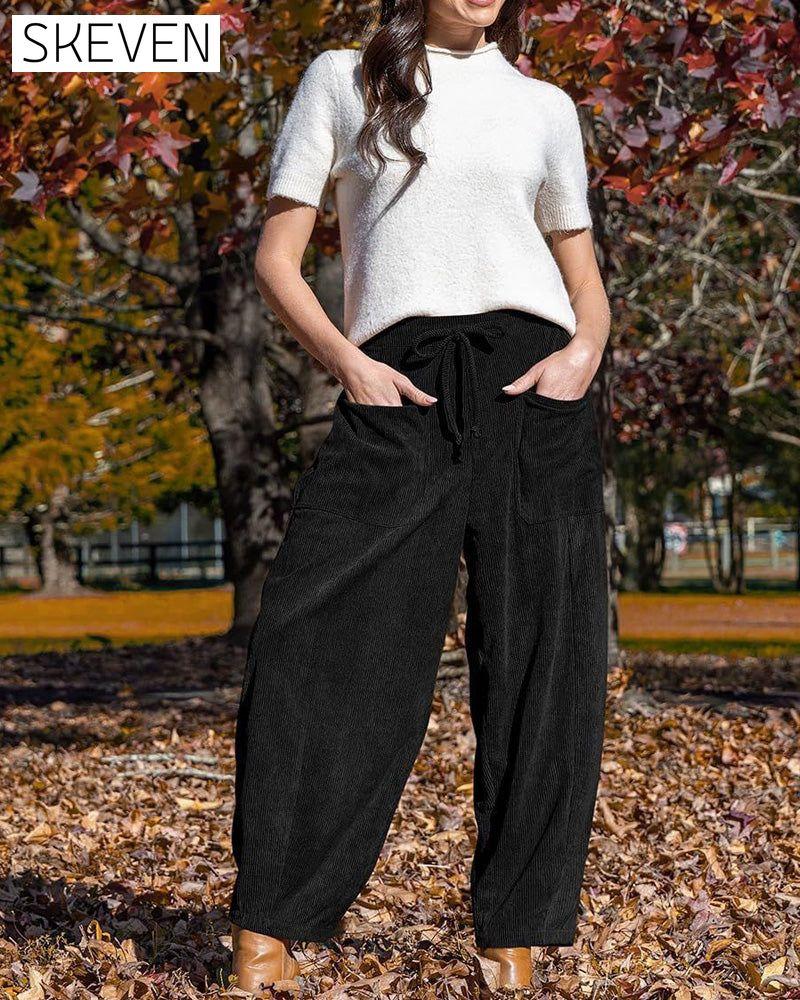 Pantalon large en velours côtelé pour femme 