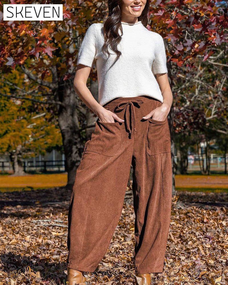 Pantalon large en velours côtelé pour femme 