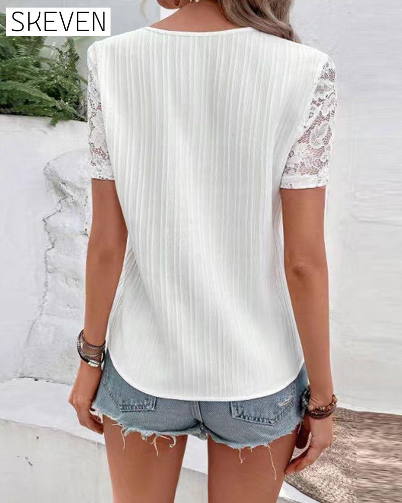 Solid Color Short Sleeve Blouse