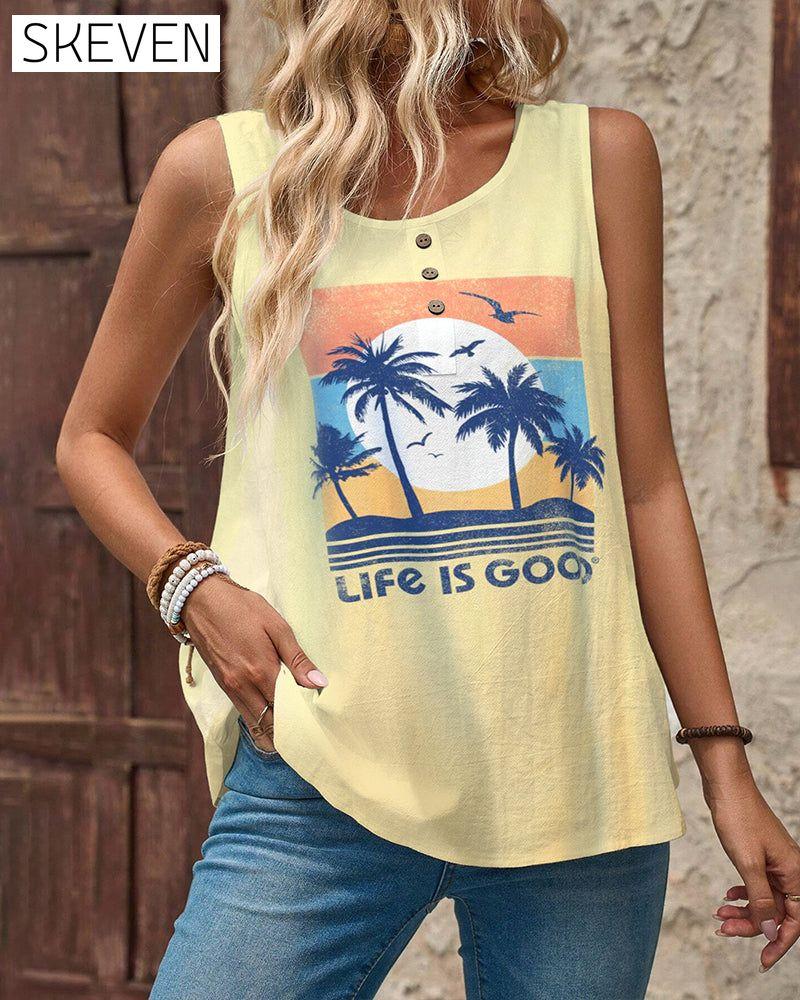 Sleeveless Simple Printed Tank Top