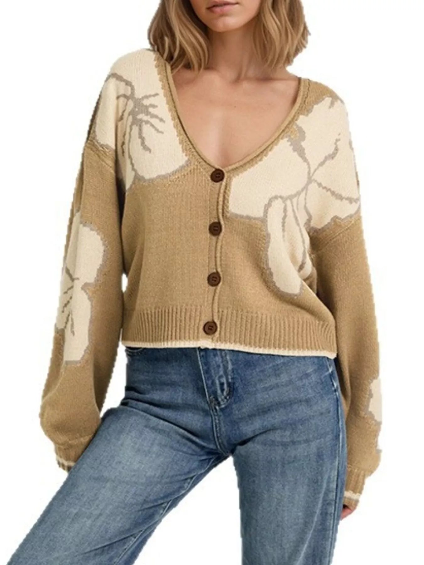 V-Neck Button-Down Knit Cardigan