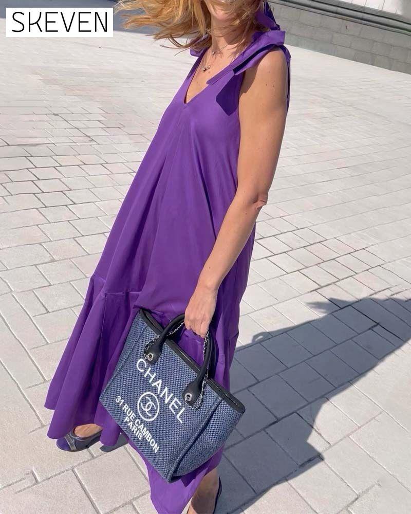 Solid color tie casual dress