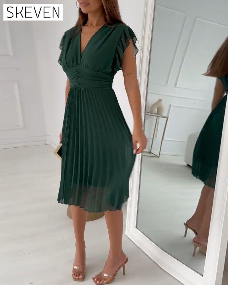 Women's Elegant Ruffle Sleeve Pleated dress