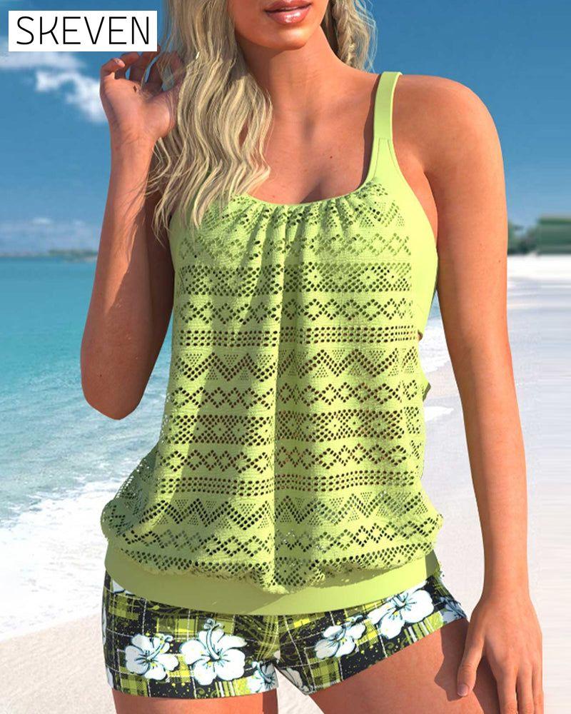 Tankini-Badeanzug im lässigen Stil mit Hohlsaum