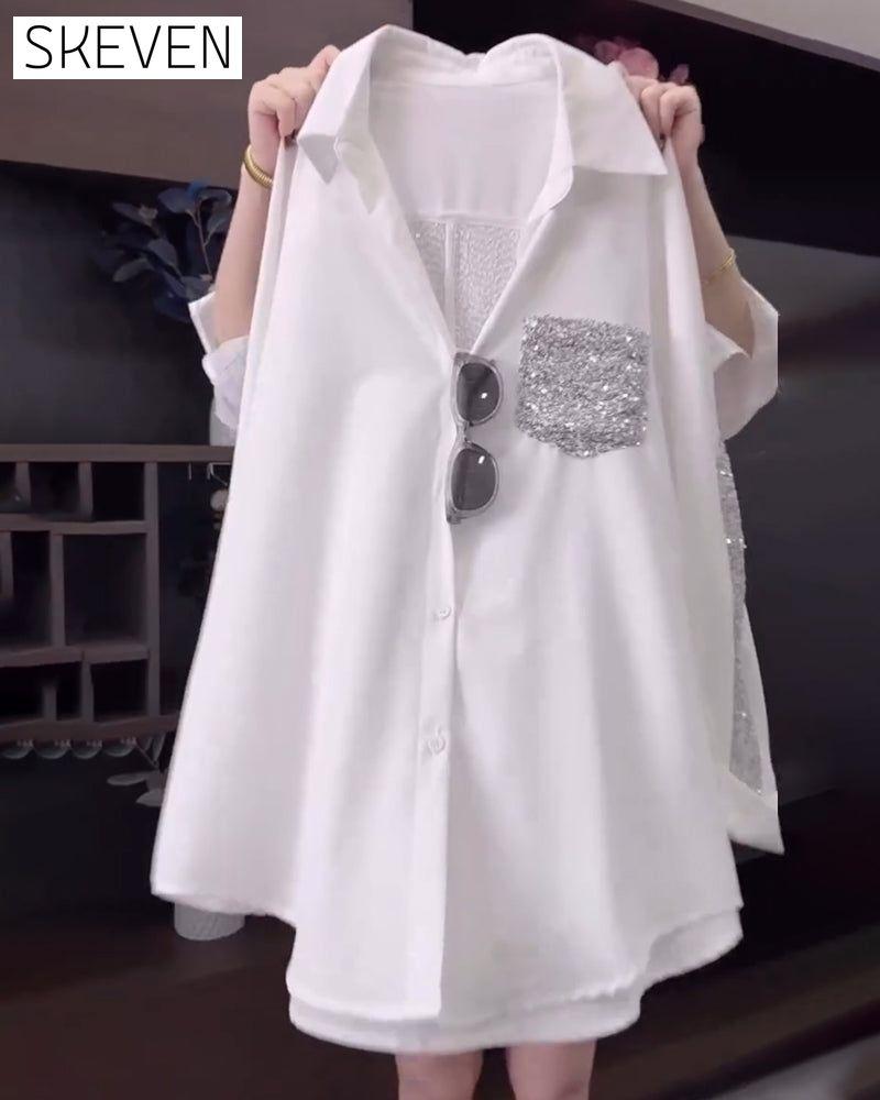 Chemise à manches longues à sequins et revers