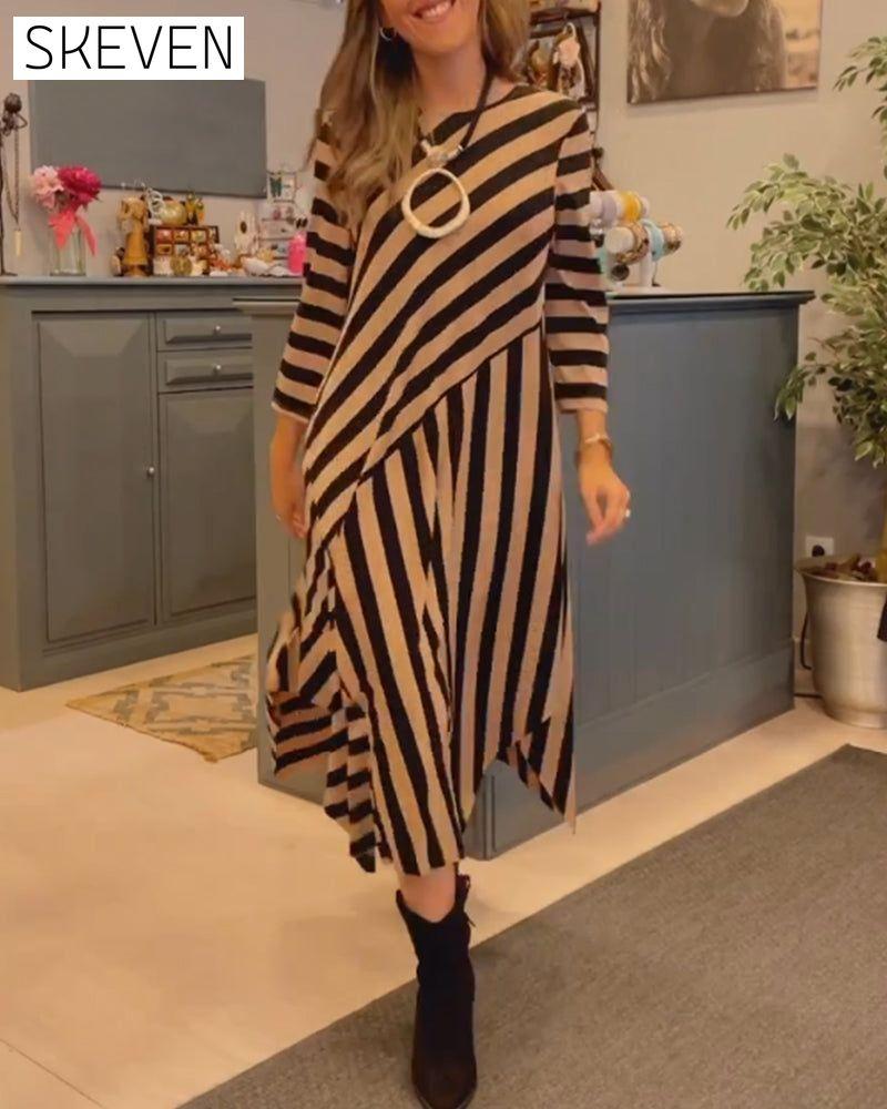 Striped Loose Casual Dress Brun 2023 f/w 23BF casual dresses Clothes Dresses spring