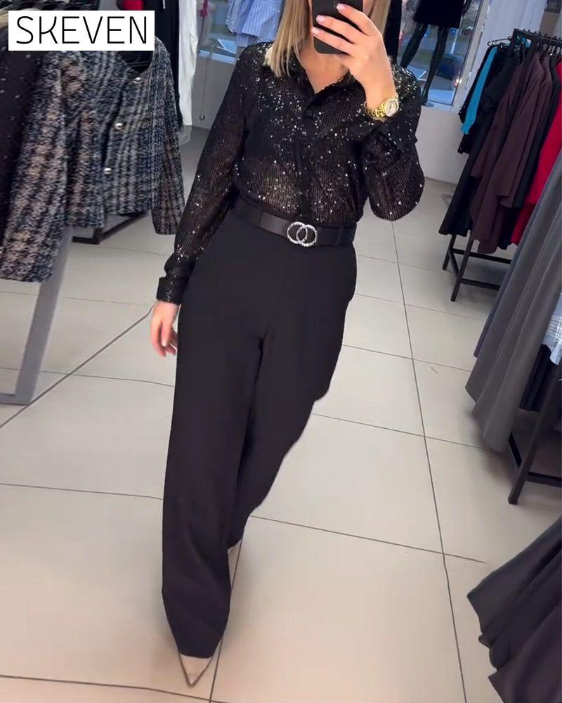 Button-Down Lapel Sequined Shirt