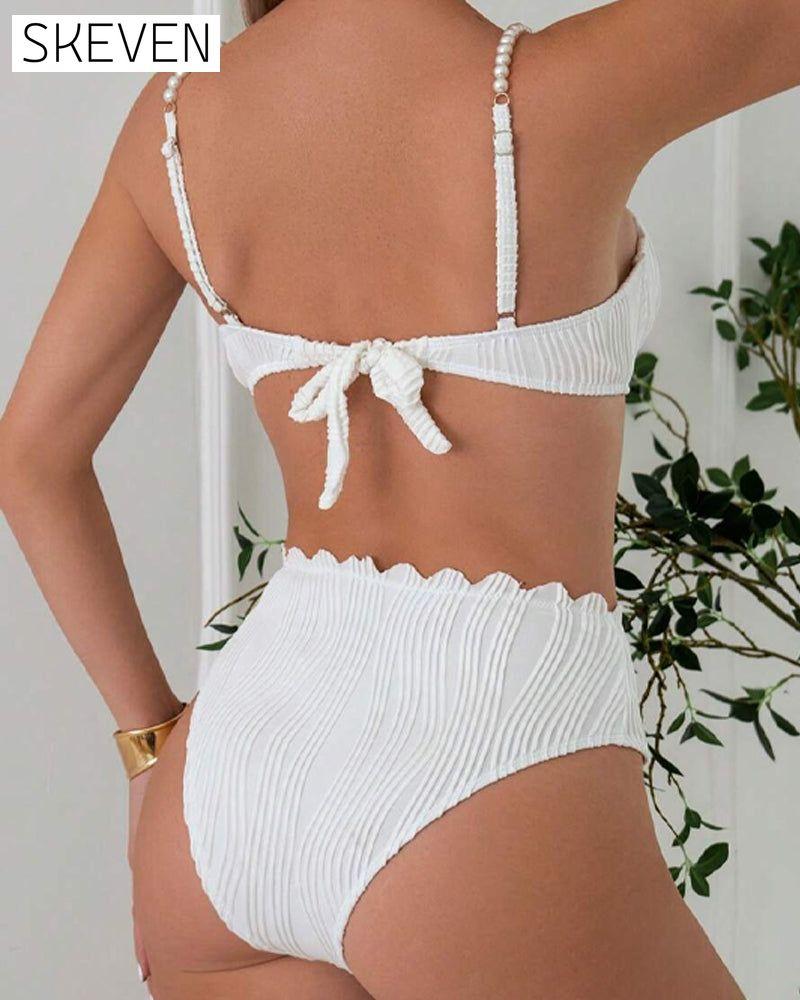 Bikini sexy à jarretelles perlées