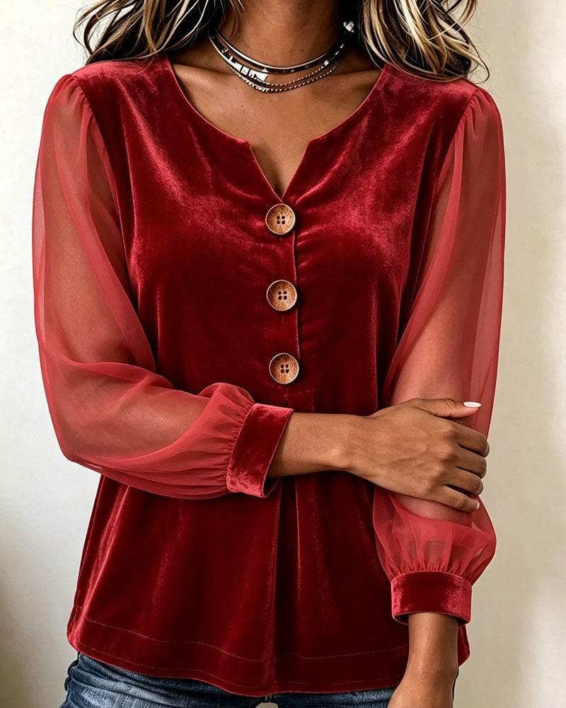 Stylish Small V-Neck Velvet Top