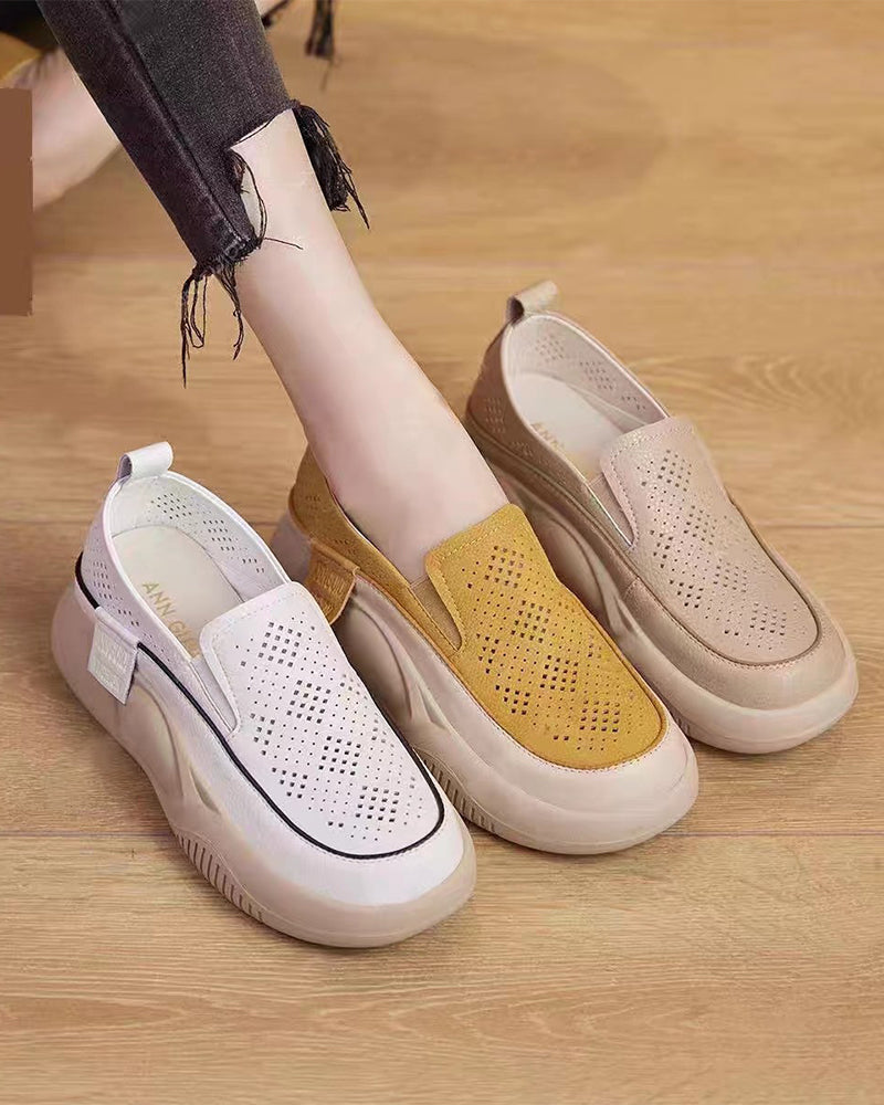 Thick-Soled Women'S Hollowout Loafers Round Toe Cap Shoes