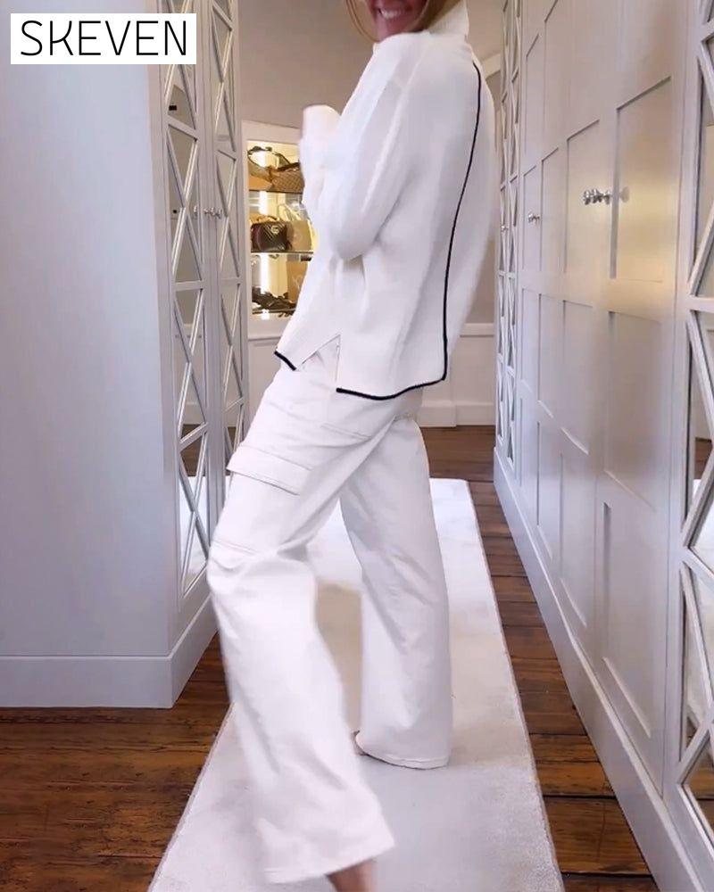 High neck long-sleeve pullover