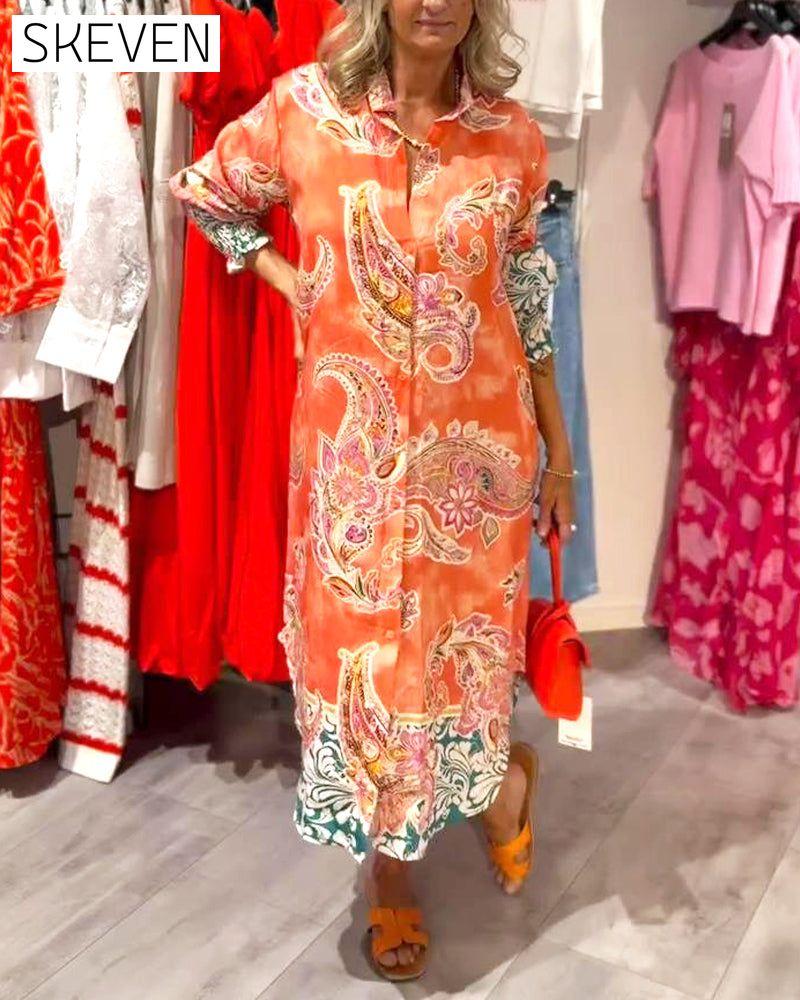 Kleid mit Stehkragen und langen Ärmeln, bedruckt mit Cashew-Print