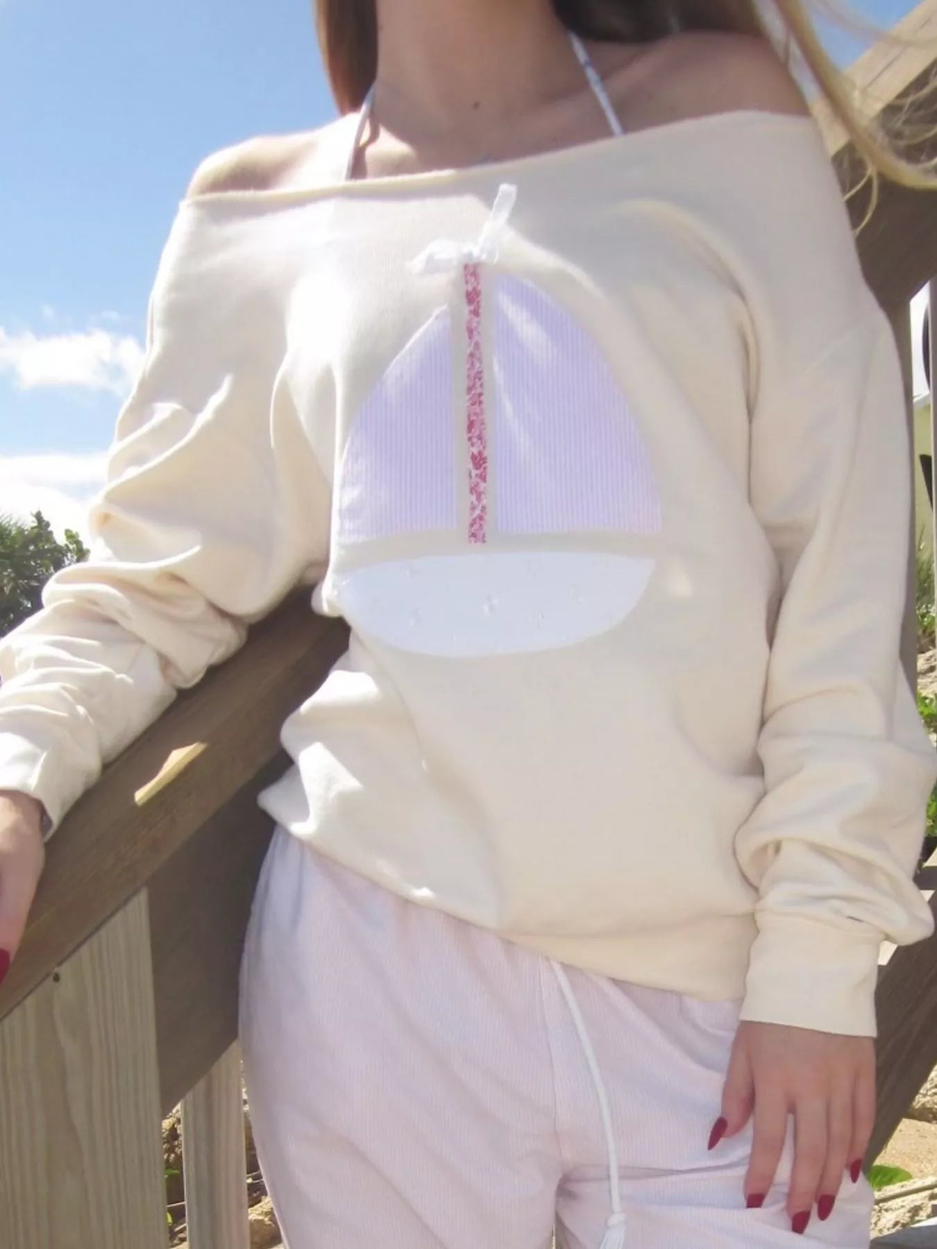 Boat Neck Long Sleeve Patchwork Sweatshirt
